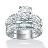 Platinum/Silver 2 Piece Cubic Zirconia Ring Set