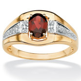 18k Gold/Silver Men's Garnet and Diamond Accent Ring