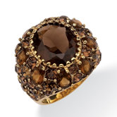 Gold Plated Smoky Quartz and Crystal Ring