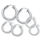 Sterling Silver Hoop Earrings Set of 3
