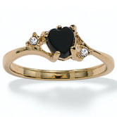 Gold Plated Onyx and Crystal Ring