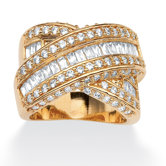 Gold Plated Multi-Row Cubic Zirconia Crossover Ring