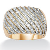14k Gold Plated Cubic Zirconia Diagonal-Row Band