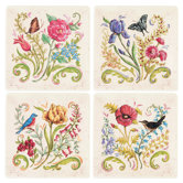Embroidered Garden Floral Plate (Set of 4)
