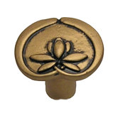 Bamboo Asian Lotus Flower Knob in Distressed Antique Gold