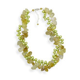 Sterling Silver 16 Inch+2 InchExtention Citrine and Green Cultured Freshwater Pearl Twist Necklace