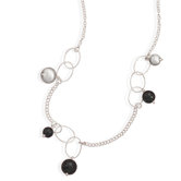 Sterling Silver 23.5 InchNecklace With Brushed Satin and Black Onyx Beads