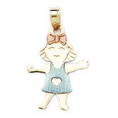 14k Yellow White and Rose Gold Small Girl Pendant- Measures 27x16mm- 27 Inch