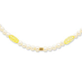 14K Cultured Pearl and Lemon Quartz Necklace - 16 Inch- Pearl Clasp