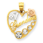 14k Yellow Rose Gold Rhodium Number 1 Grandma Heart Pendant