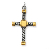 Sterling Silver Antiqued and 18k Gold - plated Cross Pendant