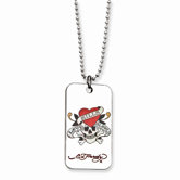 Ed Hardy Skull Heart Dog Tag Painted 24inch Necklace