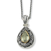 Sterling Silver With 14k 3.50Green Amethyst 18inch Necklace