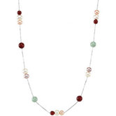 Sterling Silver Fw Cultured Multi-color Pearl Jade Red Agate Necklace 6mm-7.5mm8mm6mm36 Inches