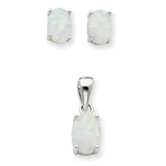 Sterling Silver Opal Pendant and Earrings Set