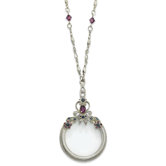 Pewter-tone Blu Prpl Crystal Magnifying Glass Necklace