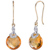 10 Karat Two Tone Gold 7.00 carat Round Checkerboard Cut Citrine Diamond Earrings (0.04 carat Stone)