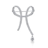 Elegant Splendor: Sterling Silver White Cubic Zirconia Exquisite Ribbon Brooch