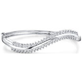 Exquisitely Inspired Sterling Silver Prong-Set Cubic Zirconia Hinged Bangle Wave Bracelet