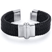 Mens Rivet accent Black Woven Leather Bracelet