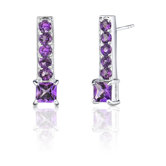 2.25 Carats Princess and Round Cut Gemstone Earrings in Sterling Silver