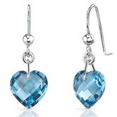 Classy 8.25 carats Heart Shape Genuine London Blue Topaz earrings in Sterling Silver