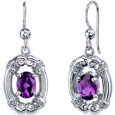 Antique Style 1.50 Carats Gemstone Oval Cut Dangle Cubic Zirconia Earrings in Sterling Silver
