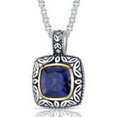 Cushion Cut 6.00 Carats Sapphire Antique Style Pendant in Sterling Silver