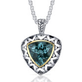 Trillion Checkerboard Cut 7.25 Carats Green Spinel Antique Style Pendant in Sterling Silver