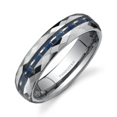 Faceted Edge Carbon Fiber 6mm Comfort Fit Mens Tungsten Wedding Band Ring