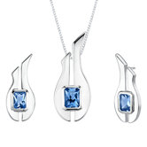 1.13" 3.75 carats Radiant Cut London Blue Topaz Pendant Earrings Set in Sterling Silver