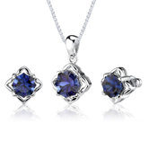 Exclusive Sophistication 10.25 Carats Concave-Cut Snowflake Blue Sapphire Pendant Earring Set in Sterling Silver