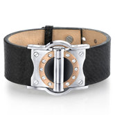 Riveted Industrial Watch Style Brown Genuine Leather and Stainless Steel Bracelet