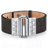 Industrial Link Design Brown Genuine Leather and Stainless Steel Bracelet