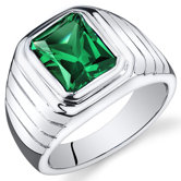 Men's Sterling Silver Octagon Cut Gemstone Ring