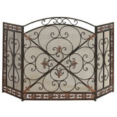 Fleur De Lis 3 Panel Iron Fireplace Screen