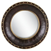 Round Faux Leather Wall Mirror