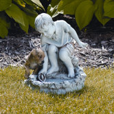13.5"" Boy Playing with Sail Boat and Birdbath