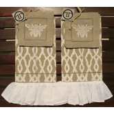 Fretwork Ruffled Guest Towel with Bee Cocktail Napkin Set