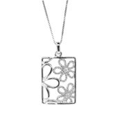 Sterling Silver Cutout Flower Accent Diamond Necklace