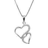 Sterling Silver Diamond Accent Double Heart Necklace