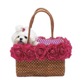 Straw Dog Tote with Big Pink Blossoms