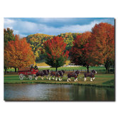 Clydesdales Fall by a Pond Canvas Art