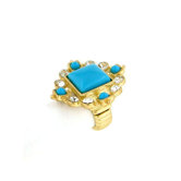 Goldtone Turquoise Cabochon and Crystal Stretch Ring