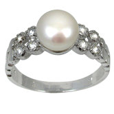 Freshwater Pearl - Cubic Zirconia Ring
