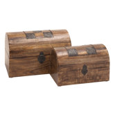 Wood Metal Inlay Boxes (Set of 2)