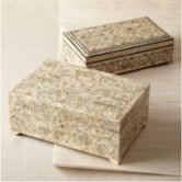 Zanzibar Black Leaf Design Bone Inlay Jewelry Box with Lock/Key (Set of 2)