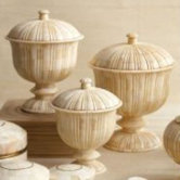 Zanzibar Bone Marquetry Pedestal Covered Boxes (Set of 3)