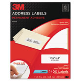 Permanent Adhesive White Mailing Labels, 1 1/3 x 4, White, 1400 Labels/Pack