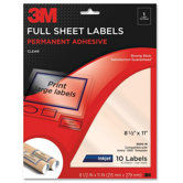 Full Sheet Labels,Inkjet Film,8-1/2"x11",10/PK,Clear